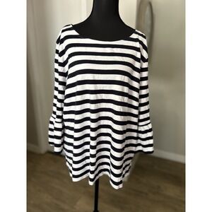 Talbots Navy Blue White Striped Bell Sleeve Knit Pullover Top Plus Size 3X